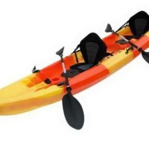 Two people paddling a double kayak in Kailua-Kona