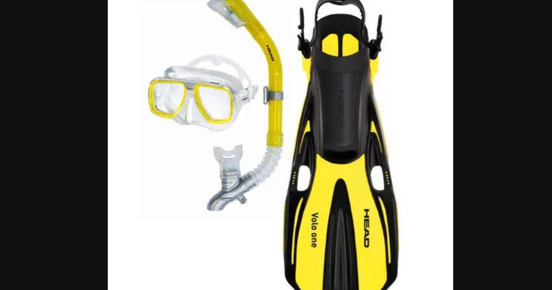 Child’s snorkeling mask, fins, and snorkel set