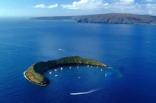 Snorkelers exploring clear waters near Molokini crater