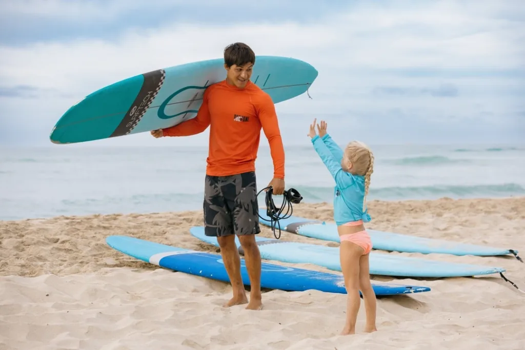 Surfboards and paddleboards available for rent indoors