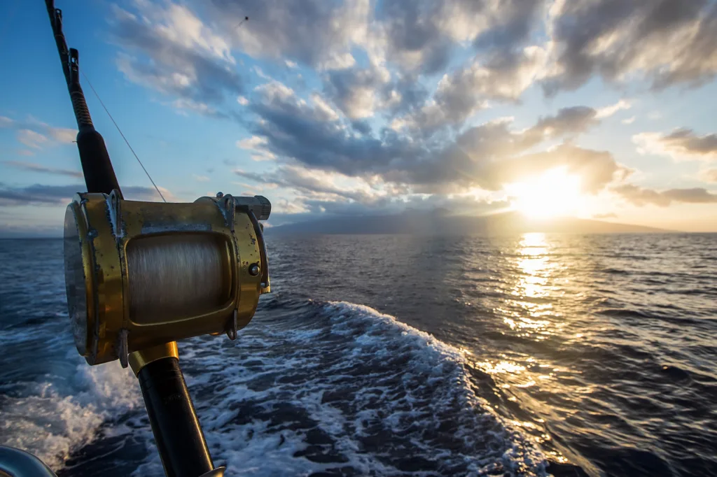 Fishing boat near Diamond Head in Hawaii