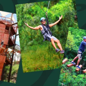 Person zipping on zipline at Coral Crater