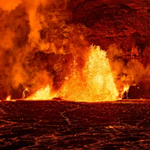 Volcanoes National Park landscape with black sand beach
