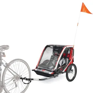 Trailer pulls behind bike carrying two children