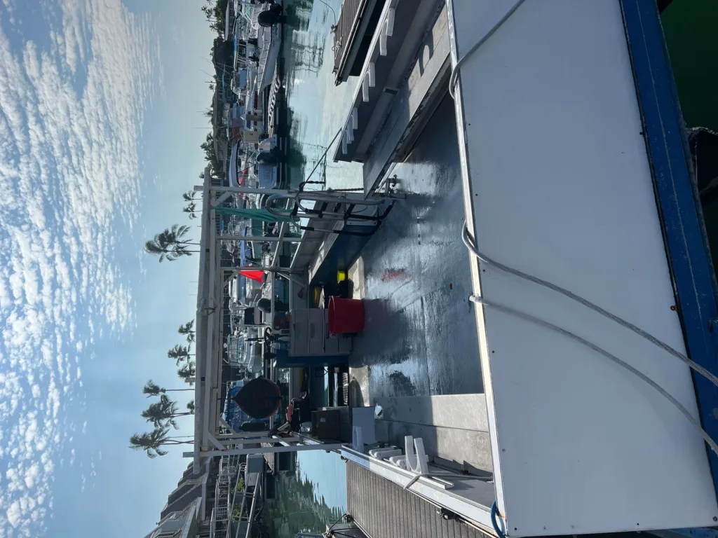 Private boat cruising at sunset in bay