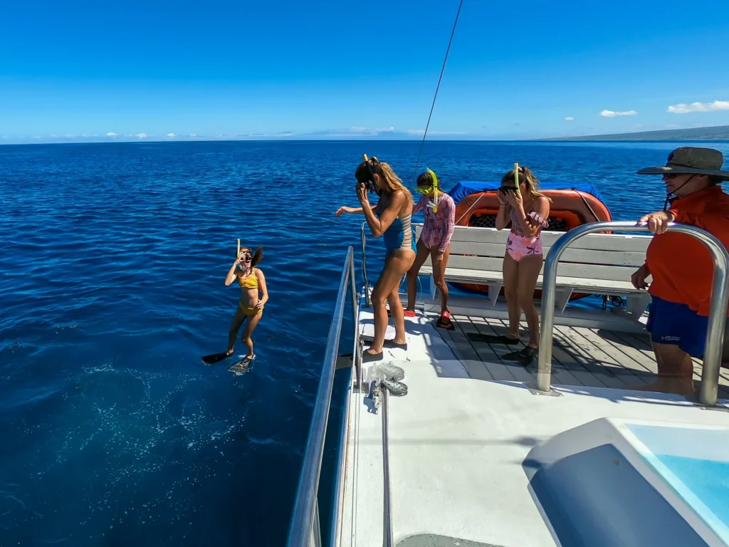 Power catamaran boat ready for snorkel adventure