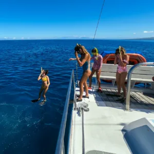 Power catamaran boat ready for snorkel adventure