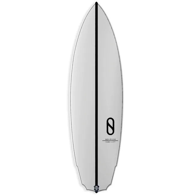 5 foot 10 inch SciFi 2.0 LFT surfboard on shore
