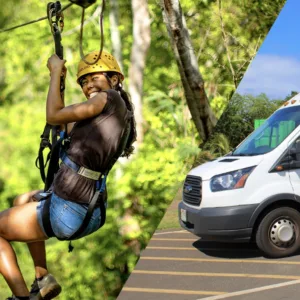 Participant zipping down medium-length zipline