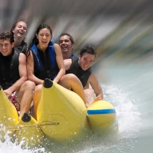 Six person inflatable banana boat ready to ride