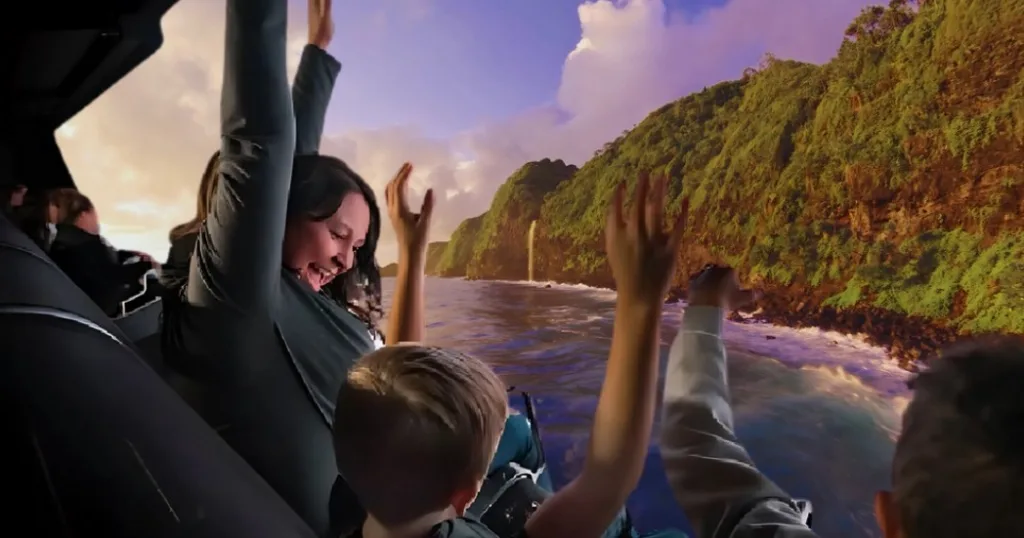 Scene from immersive Hawaiian flying ride film