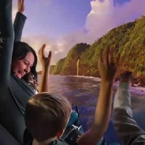 Scene from immersive Hawaiian flying ride film