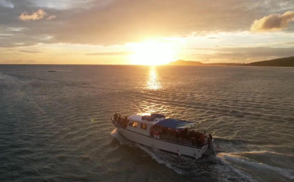 Spacious catamaran docked at marina