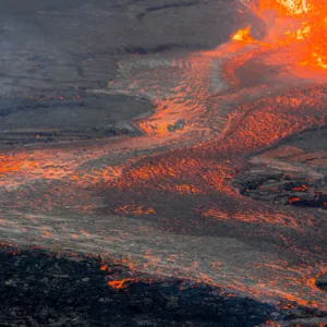 Volcanoes National Park landscape with volcanic craters and steam