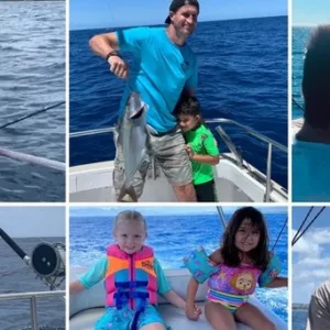 Fishing rods and gear on private charter boat deck