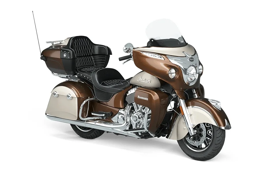 Black Indian Roadmaster motorcycle parked on Maui road