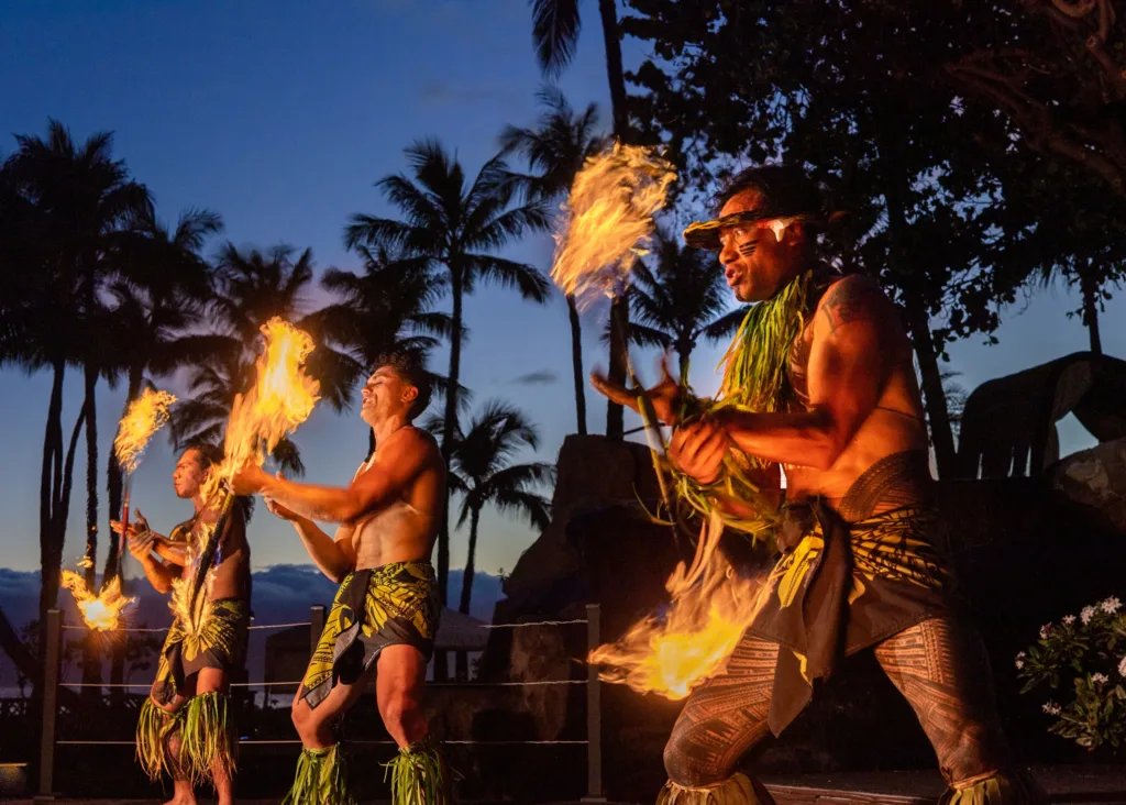 Hula dancers performing at luau event