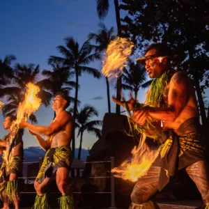 Hula dancers performing at luau event
