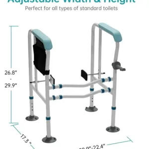Freestanding toilet safety rail for bathroom support