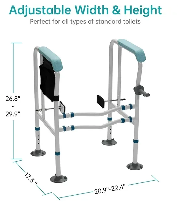 Freestanding toilet safety rail for bathroom support