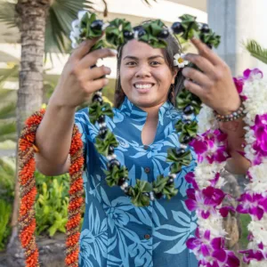 Personalized lei greeting at Honolulu Airport arrival