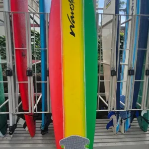 8-foot soft surfboard with varied colors by locker