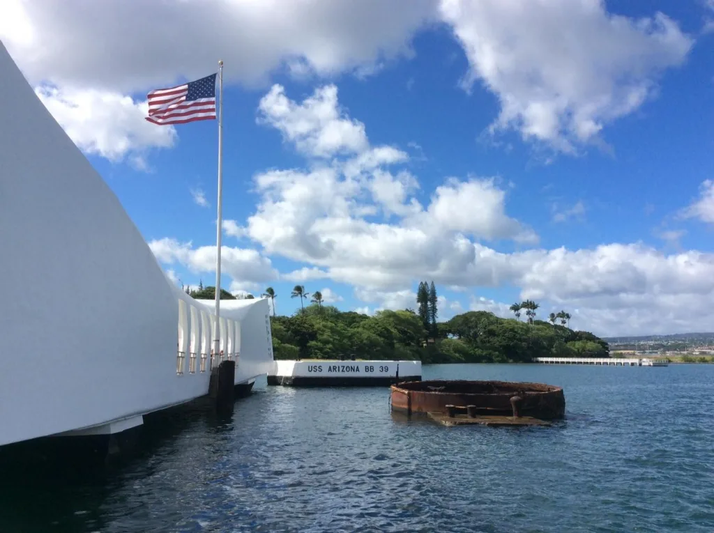 Private tour group boarding shuttle boat to USS Arizona