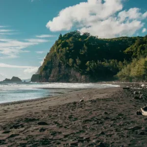 Scenic volcanic landscape with lush greenery