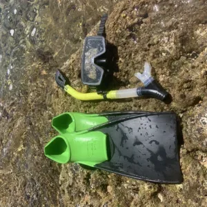 Snorkeling gear including mask, snorkel, and fins