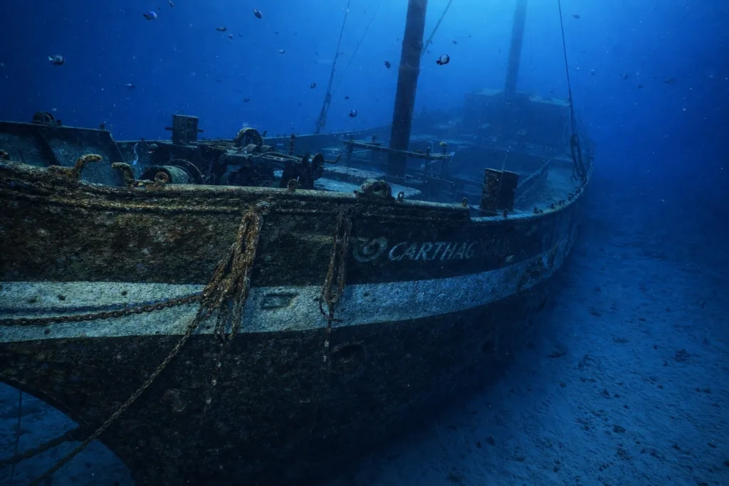 Wreck of the Carthaginian ship underwater