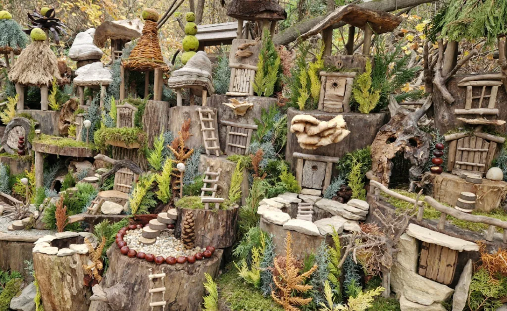 Children creating fairy and gnome homes in art class