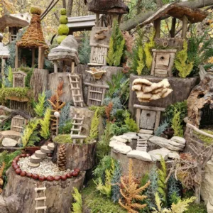 Children creating fairy and gnome homes in art class