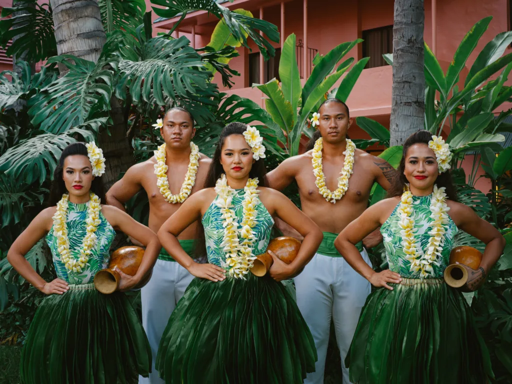 Traditional Hawaiian luau with dancers performing on stage