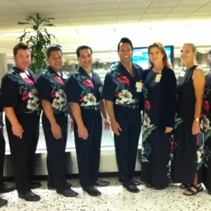 Fresh flower leis and kukui nut leis displayed