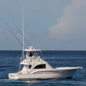 Fishing charter boat equipped with modern amenities