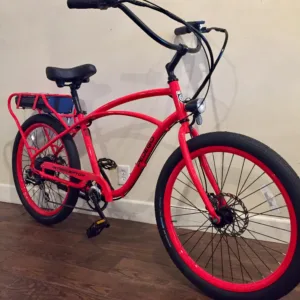 Electric cruiser bike parked on scenic trail