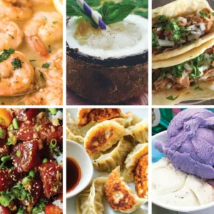 Group walking through Waikiki tasting local foods
