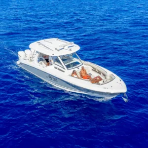 Luxury Boston Whaler boat docked at Kihei