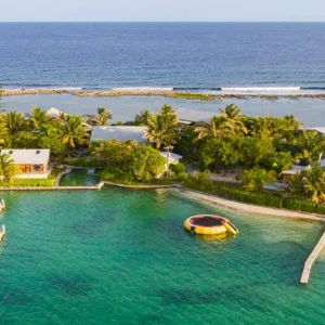 Private cabanas on secluded island surrounded by ocean