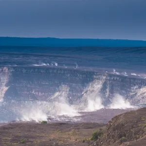 Volcanic landscape with steam vents in Hawaii Volcanoes Park