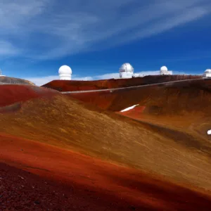 View of Maunakea summit with observatories