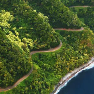 Waianapanapa State Park’s black sand beach and coastal cliffs