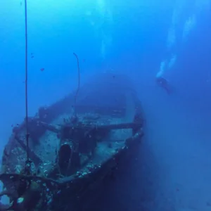 Underwater view of Carthaginian shipwreck dive site