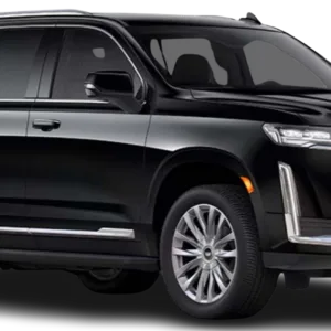 Black Cadillac Escalade parked at airport curbside