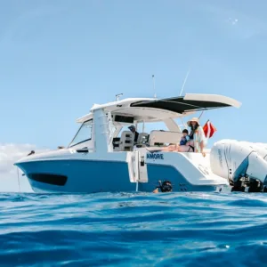 Luxury Boston Whaler boat cruising Maui coastline