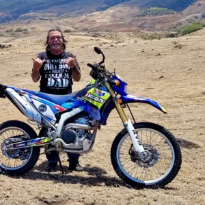 Yamaha WR250R dual sport bike on rough road