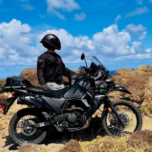 Kawasaki KLR650 Adventure bike with rear storage boxes