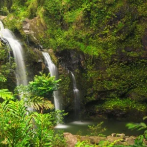 Scenic road winding through Maui's Hana region