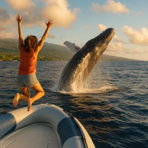 Boat searching for whales and dolphins on ocean