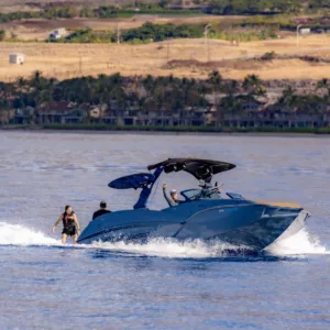 Custom private boat charter setting out at dawn